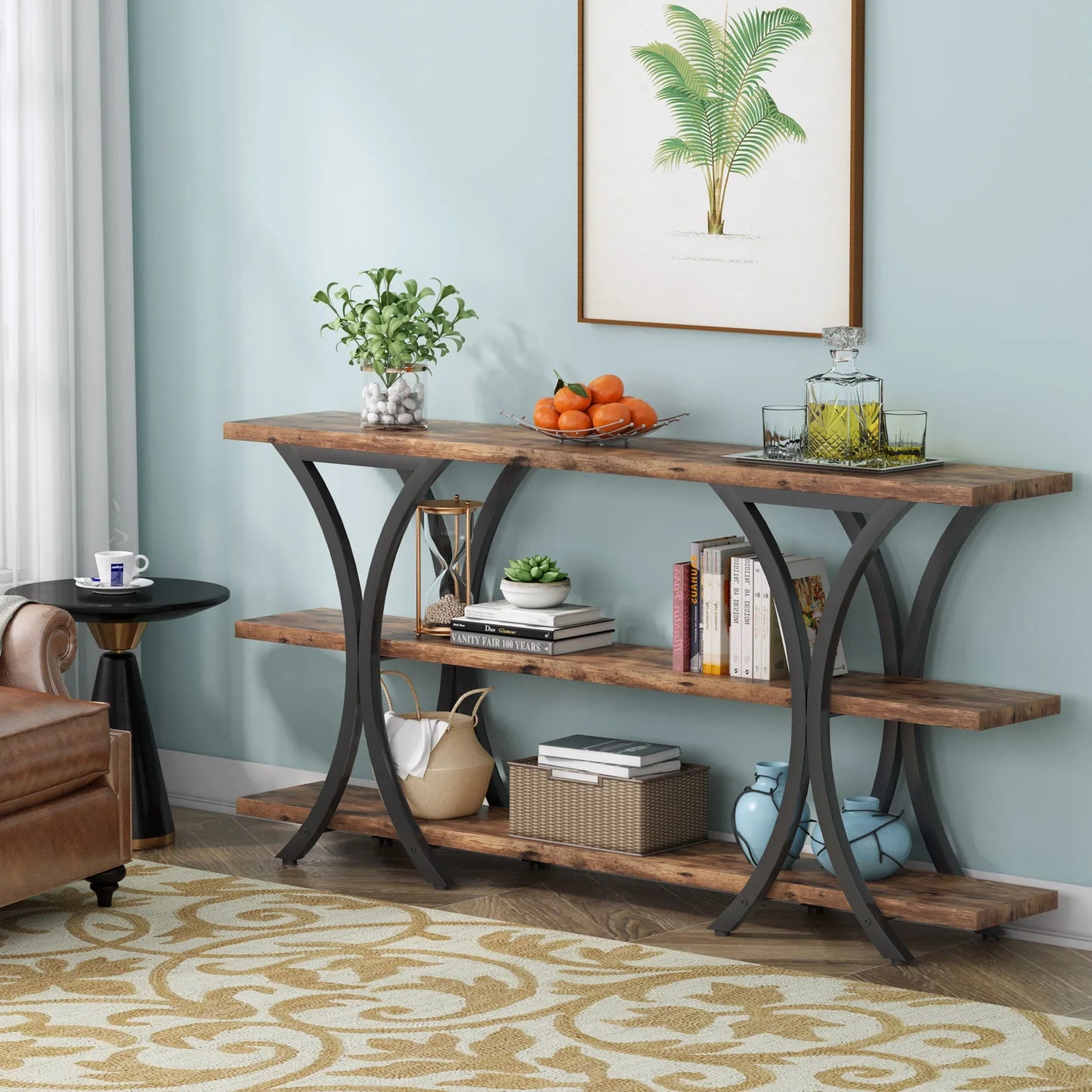 Ljustra 70.8 Inch Narrow Console Table Long Entry Table with 3 Shelves