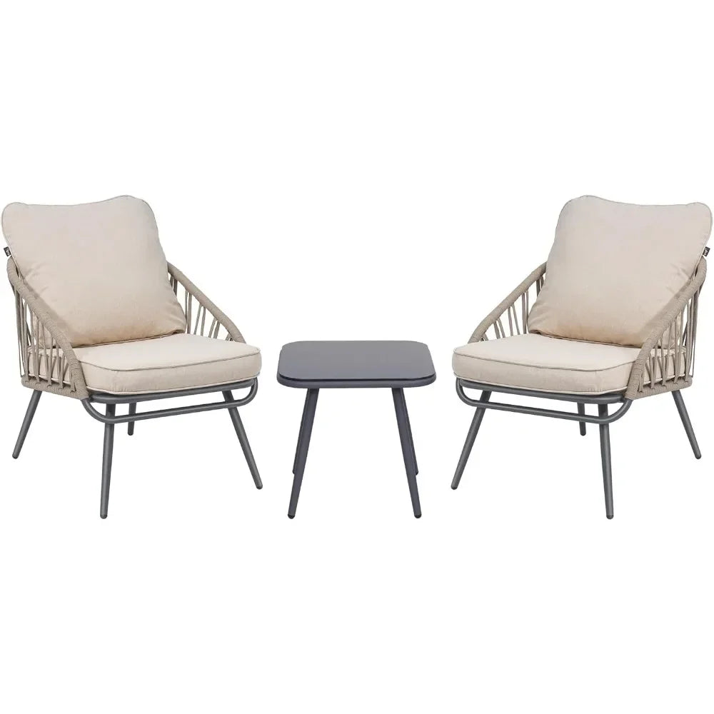 3 Piece Patio Bistro Set Outdoor Furniture Woven Rope Chairs Small Spaces