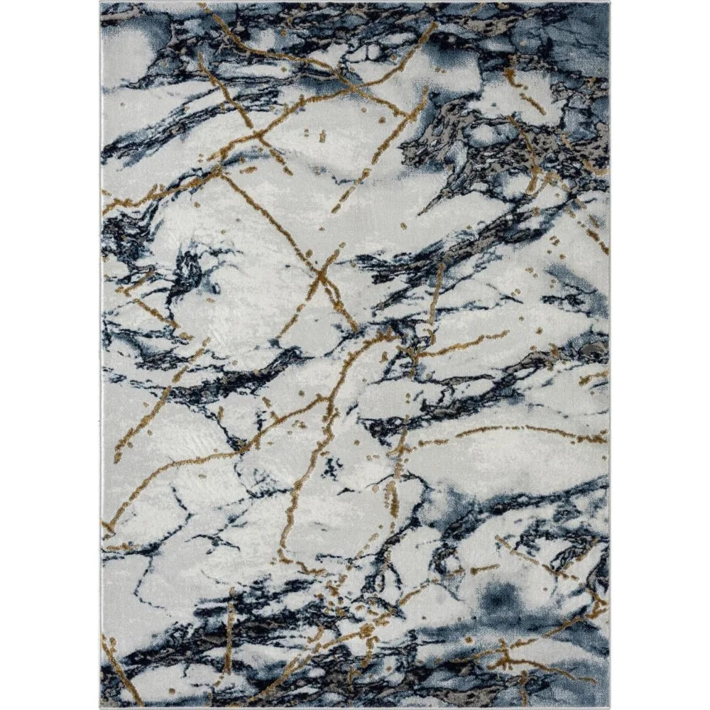 Marble Abstract Blue Area Rug 6x9 Soft Non-Shedding Stain Resistant
