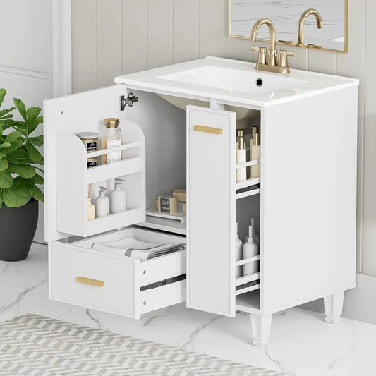 24 Inch Bathroom Vanity with Ceramic Sink Modern Storage Rack
