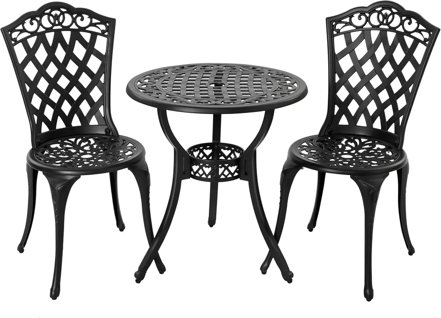 3 Piece Outdoor Bistro Table Set Cast Aluminum Patio Table Chairs Umbrella