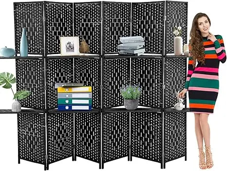 Ljustra 6 Panel Room Divider Folding Privacy Screen with Display Shelves