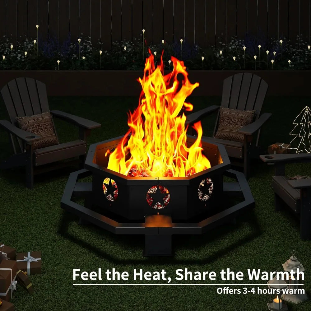 43 Inch Outdoor Fire Pit Octagonal Heavy Duty Wood Burning Firepit