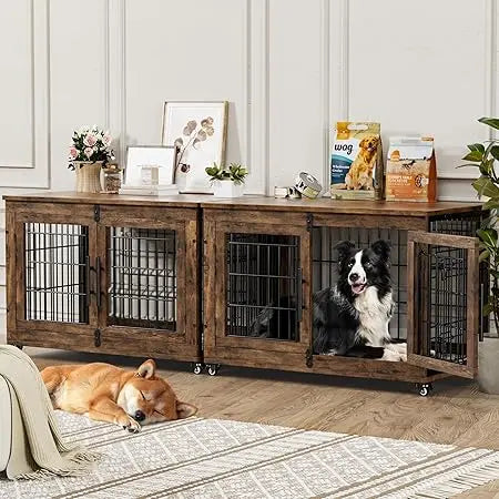 Ljustra Dog Crate Furniture with Cushion Set of 2 Large Wooden Kennel