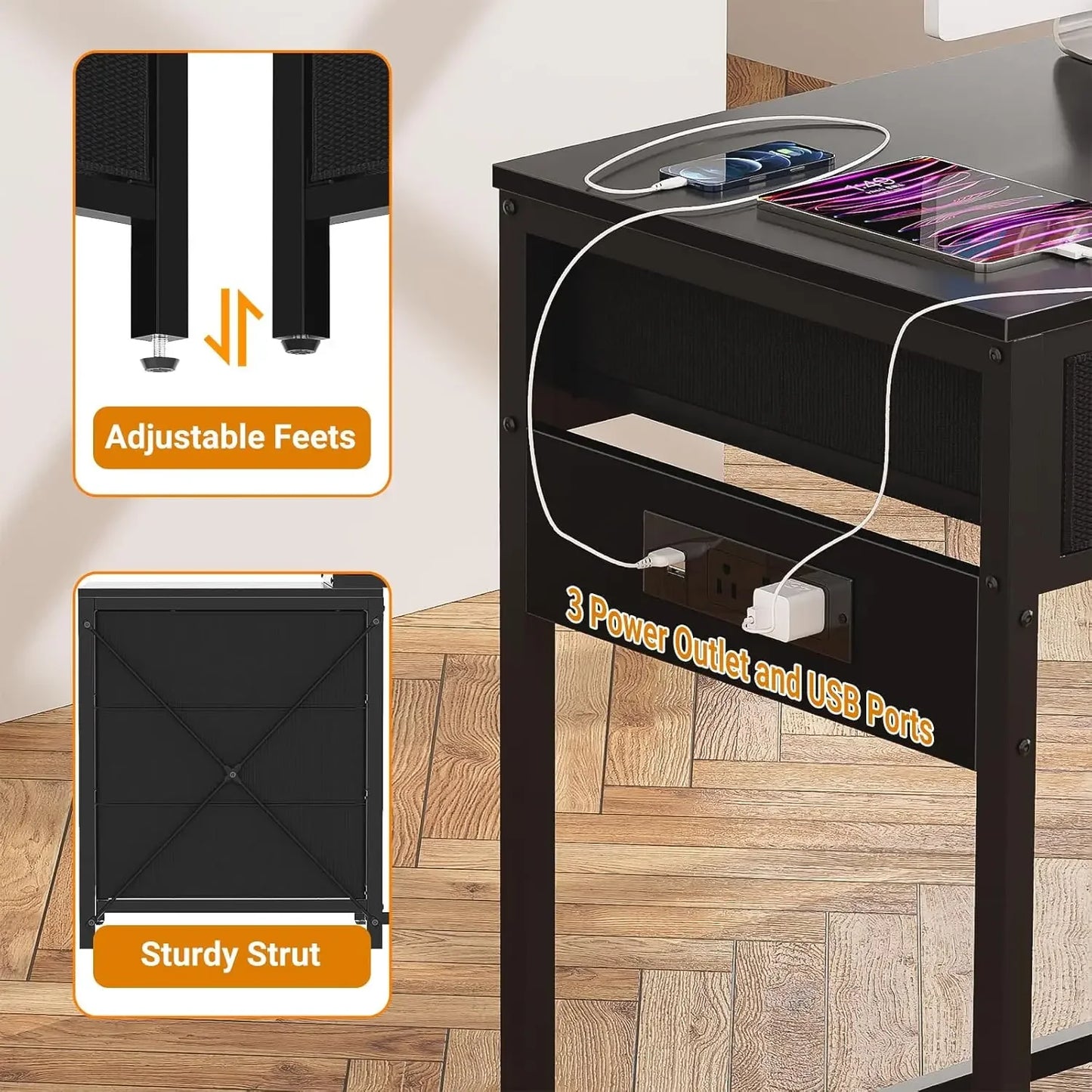 Reversible Computer Desk with 5 Drawers USB Ports Power Outlets