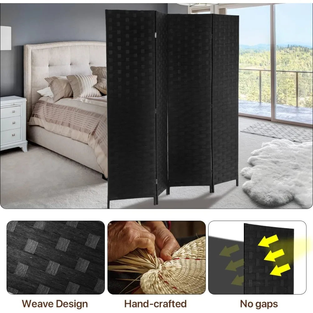 Room Divider Folding Privacy Screen 4 Panel Wooden Portable Rustic Design