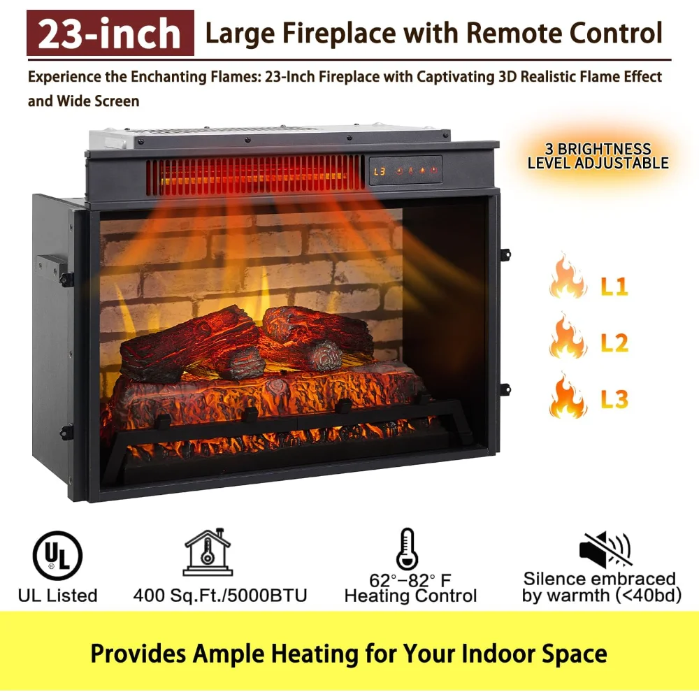 42 Inch Electric Fireplace Mantel TV Stand Freestanding Heater Adjustable Flame