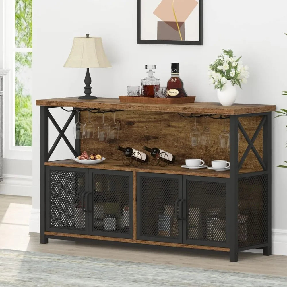 Industrial Coffee Bar Cabinet Farmhouse Wine Storage Sideboard Organizer