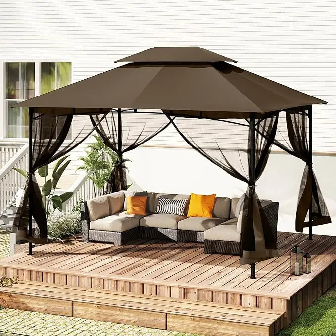 10x12 Outdoor Patio Gazebo Ventilated Roof Mosquito Netting Metal Frame