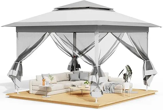 11x11 Gazebo Pop Up Outdoor Canopy Tent with Mesh Walls and Bag