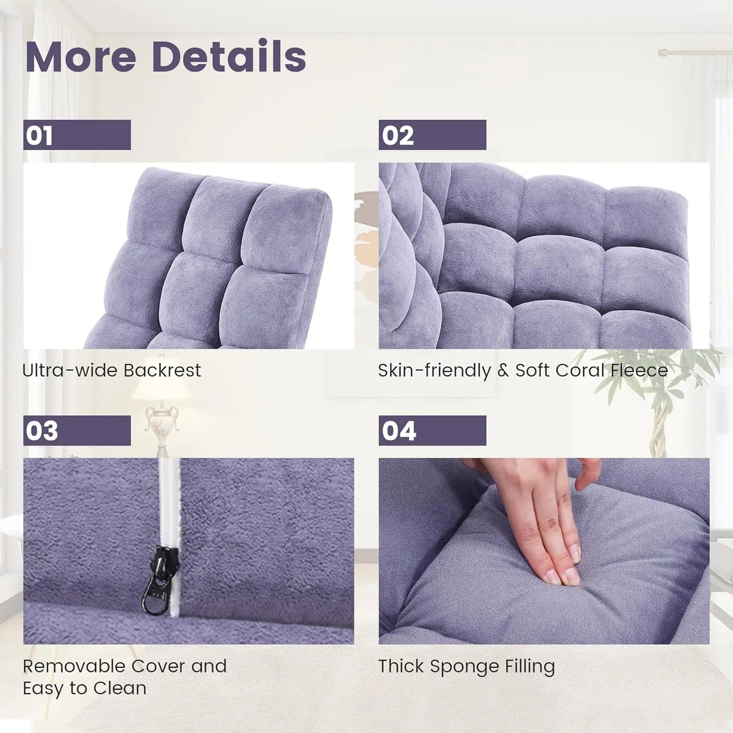 Folding Floor Chair Adjustable Backrest Japanese Style Gaming Meditation