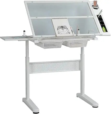 Hand Adjustable Drafting Table Artist Desk with Tilting Glass Top