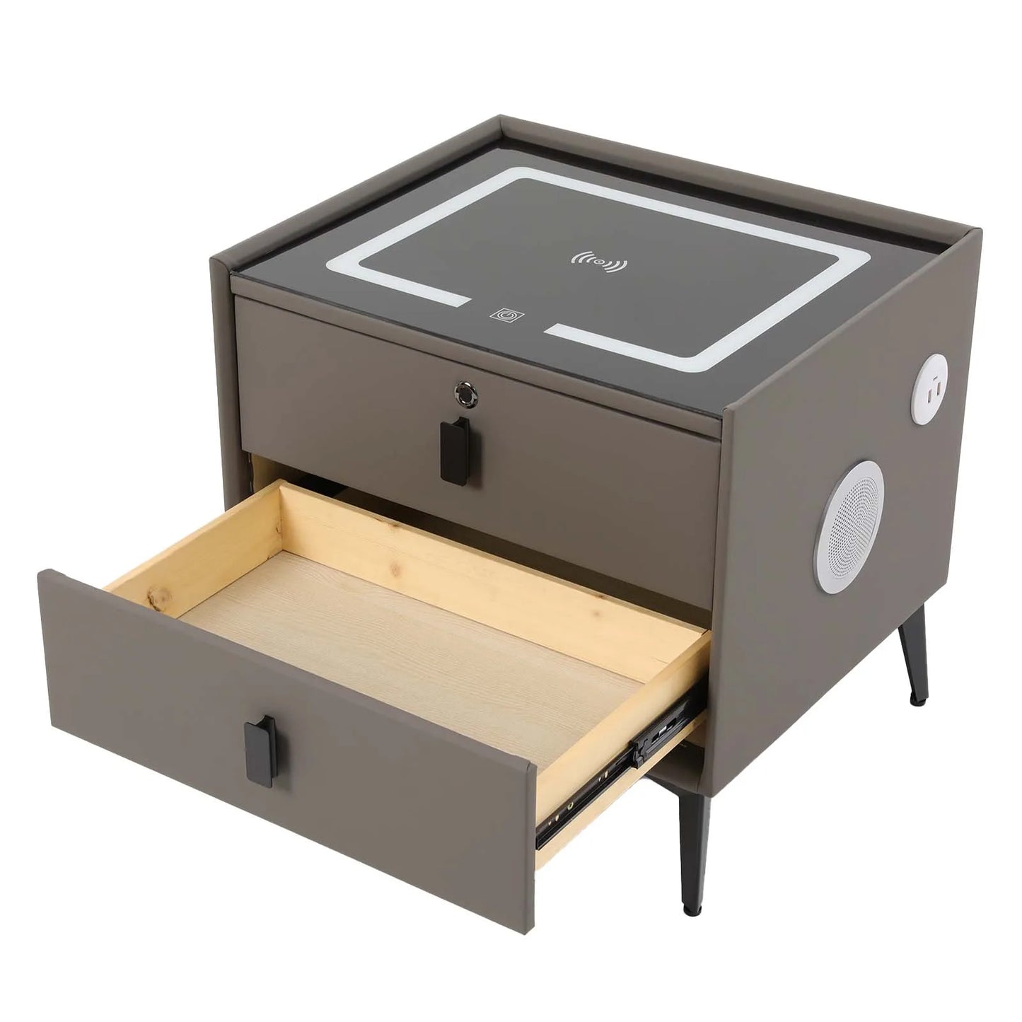 Smart Bedside Table with Bluetooth Speaker and USB Charging Drawers