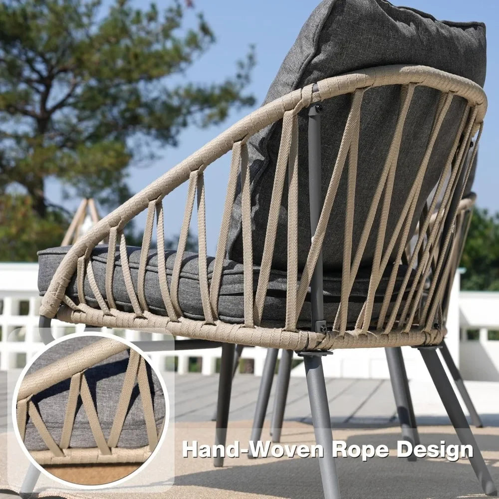 3 Piece Patio Bistro Set Outdoor Furniture Woven Rope Chairs Small Spaces