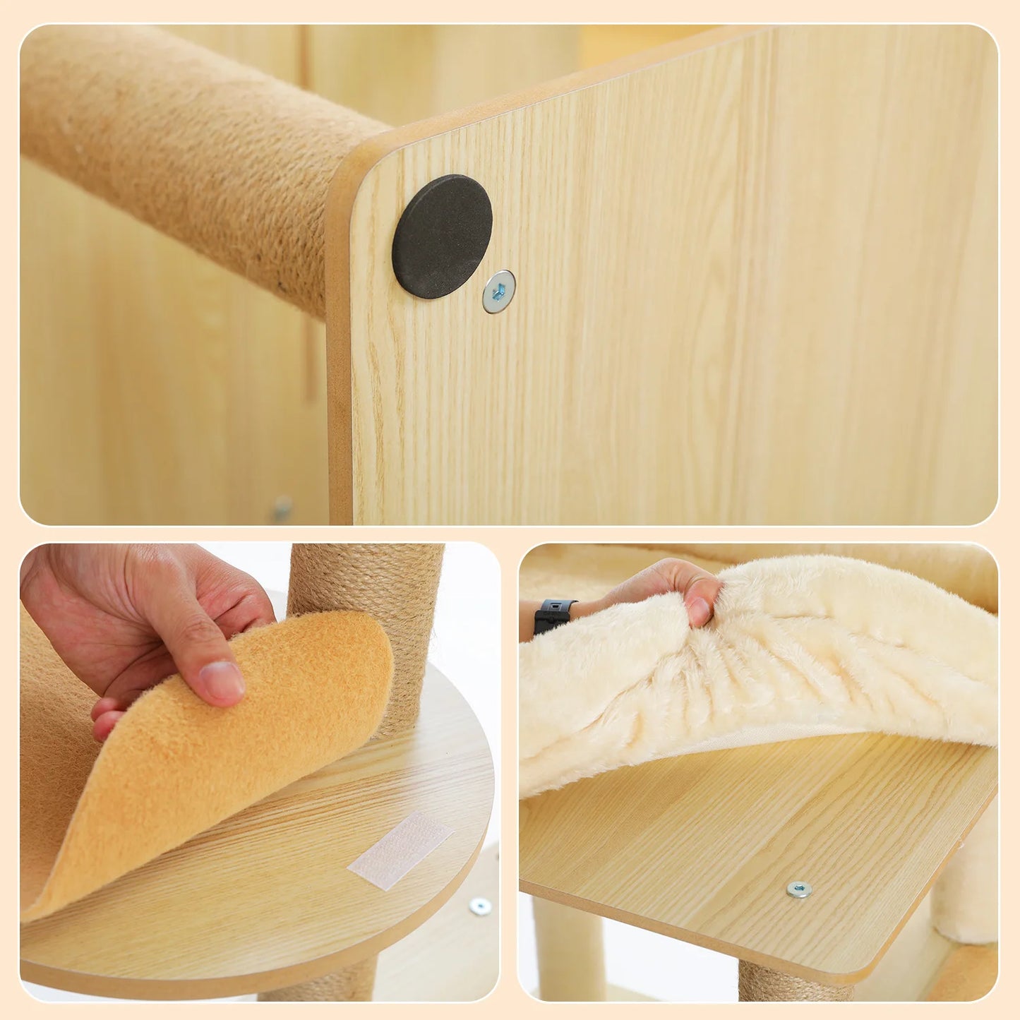 Multi-Level Cat Tree Indoor Wood Tower with Hammock Scratching Posts