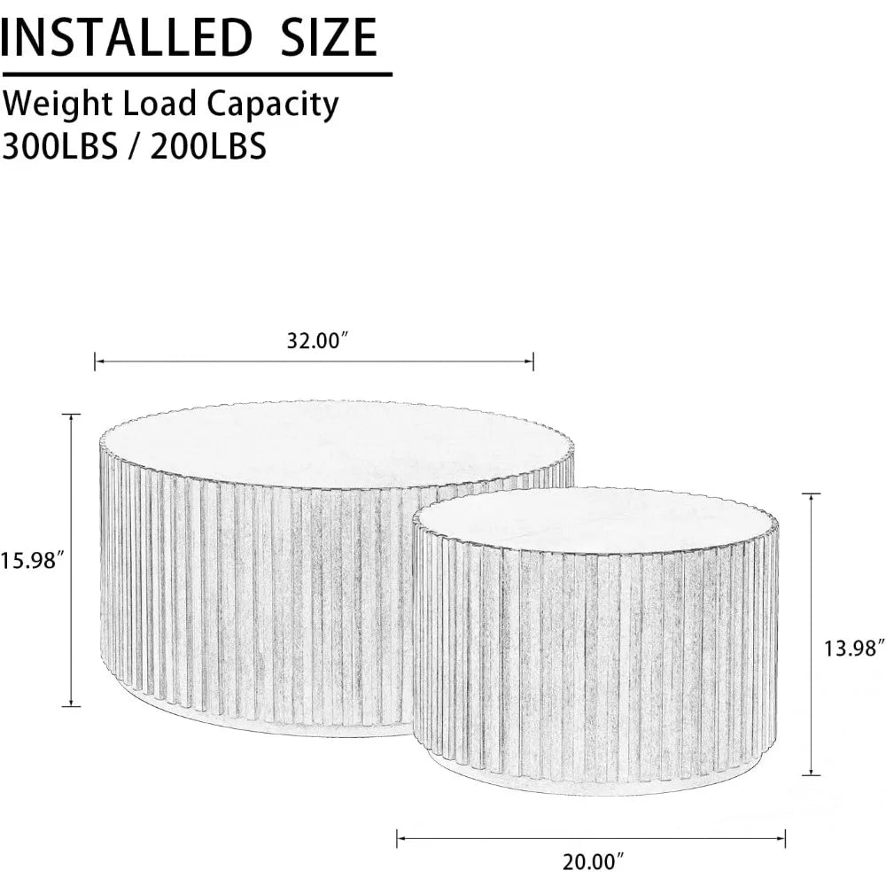 Round Wood Coffee Table Set of 2 Handcrafted Modern Accent Tables