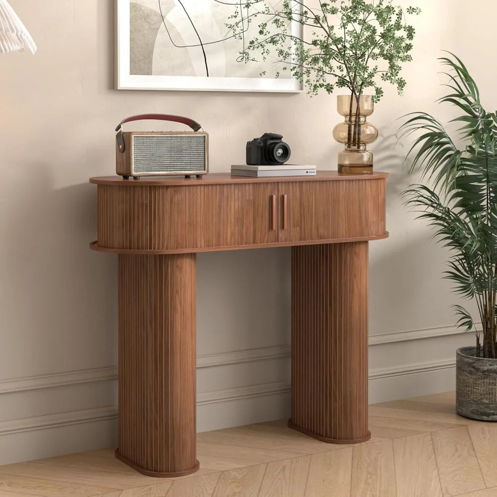 Round Mid Century Modern Console Table Narrow Entryway Sofa Table