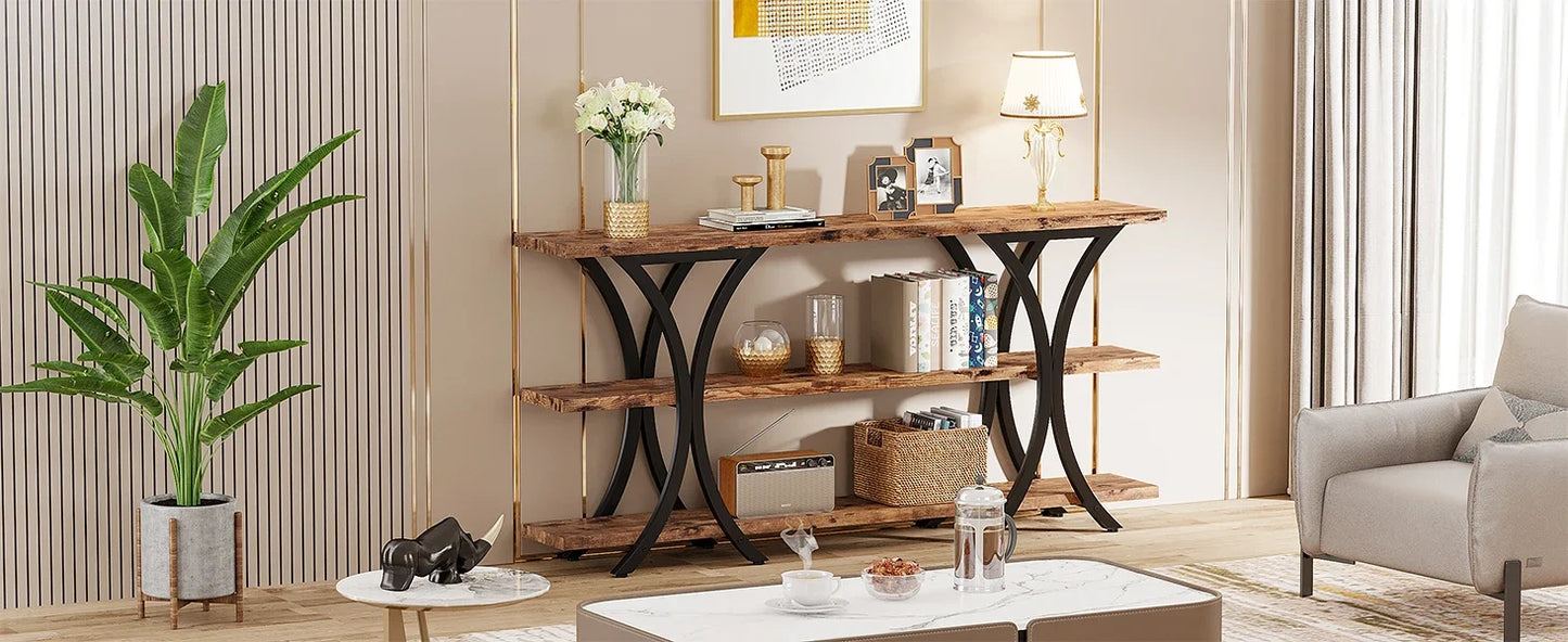 Ljustra 70.8 Inch Narrow Console Table Long Entry Table with 3 Shelves