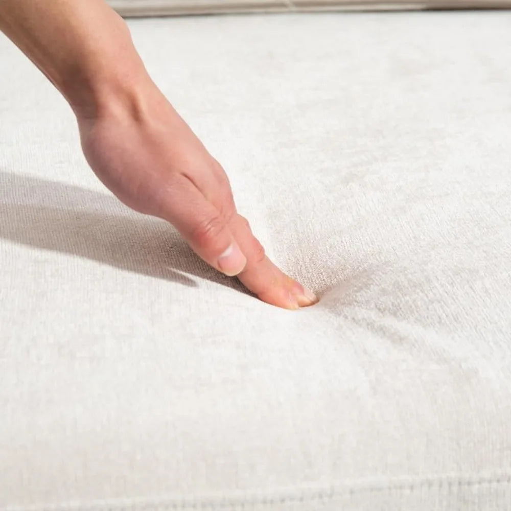 Modern 3-Seater Chenille Sofa Beige Deep Seat Couch with Cushions & Side Pocket