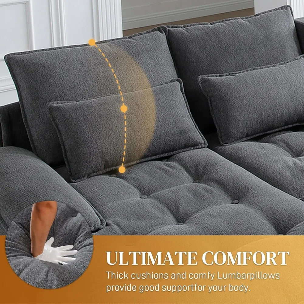 130” U Shaped Cloud Sectional Sofa with Storage & Cup Holders | Fjellheim