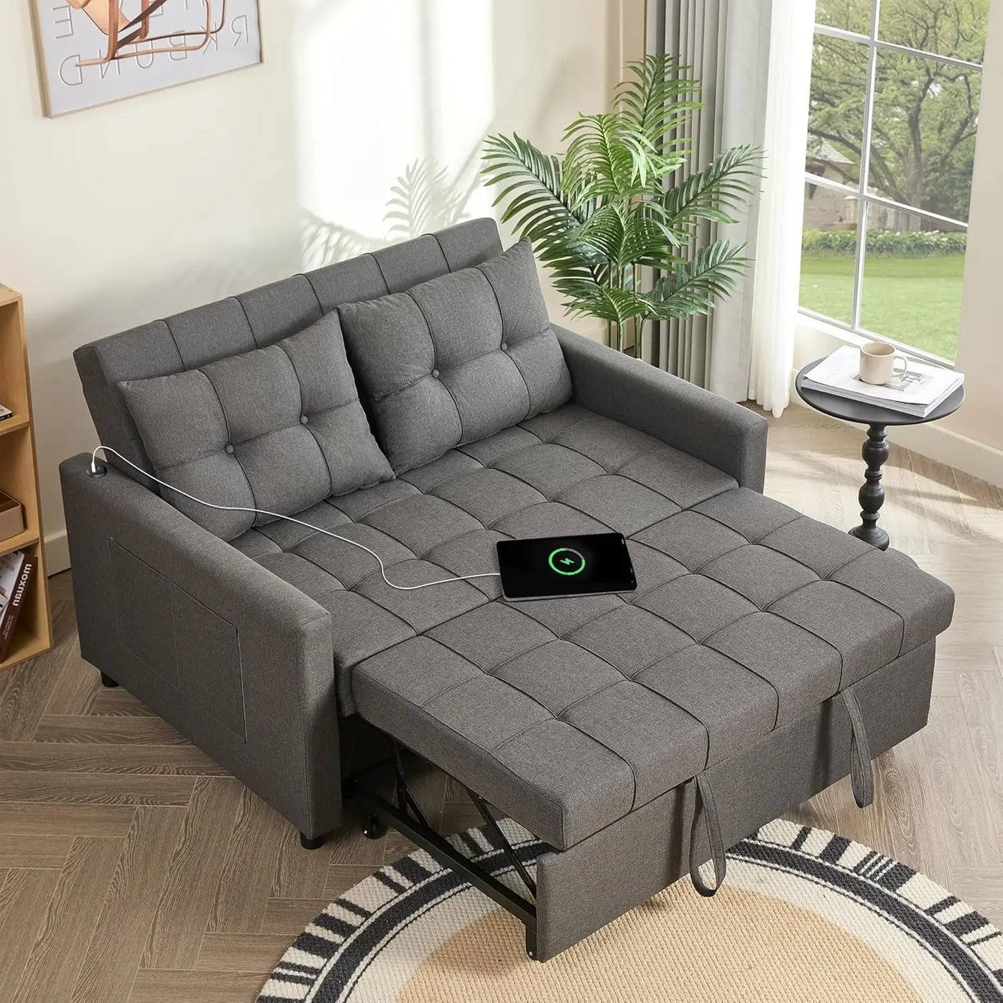 52 Inch Sleeper Sofa Bed Loveseat with Adjustable Backrest and USB Ports