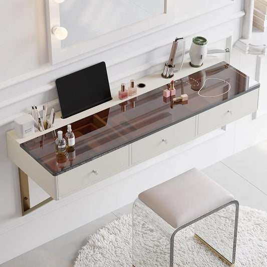Floating Makeup Vanity Wall Mounted Tempered Glass Modern Design