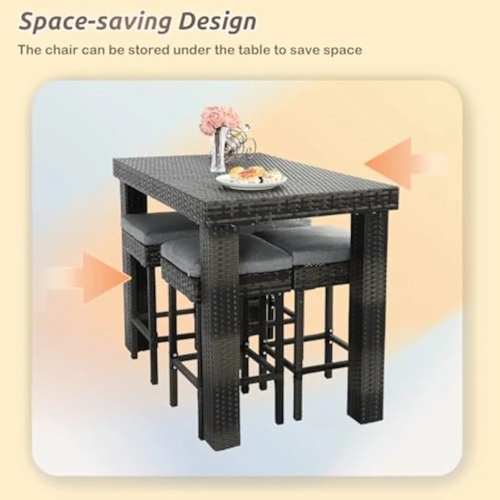 5-Piece Patio Dining Set Rattan Outdoor Table and Chairs for 4