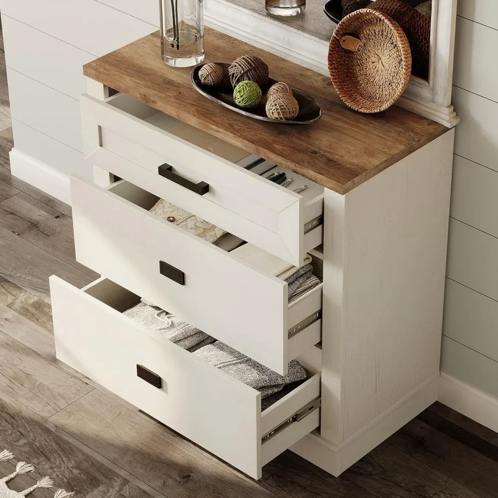 Solid Wood Nightstand Set of 2 Farmhouse Dresser with Drawers