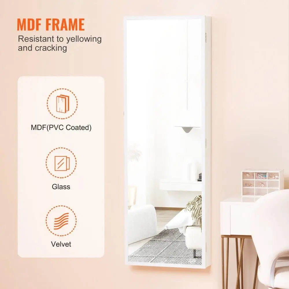 Mirror Jewelry Cabinet Lockable Wall Door Mount Armoire 42.5 Inches