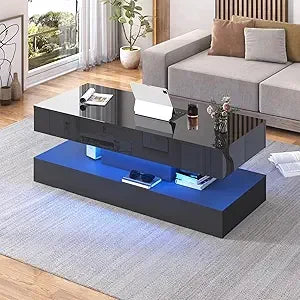 Modern High Gloss LED Coffee Table with Storage for Living Room
