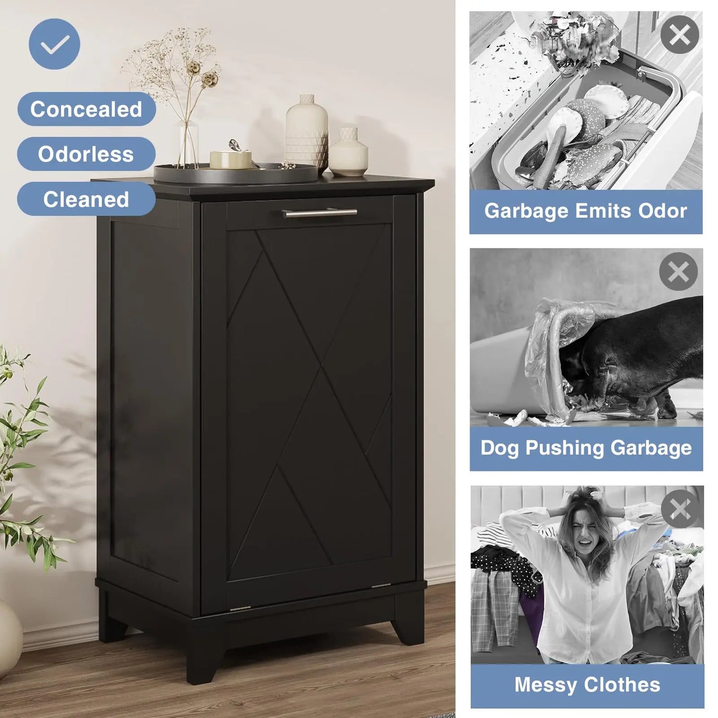 Tilt Out Trash Can Cabinet with Charging Station and Deodorizing Function