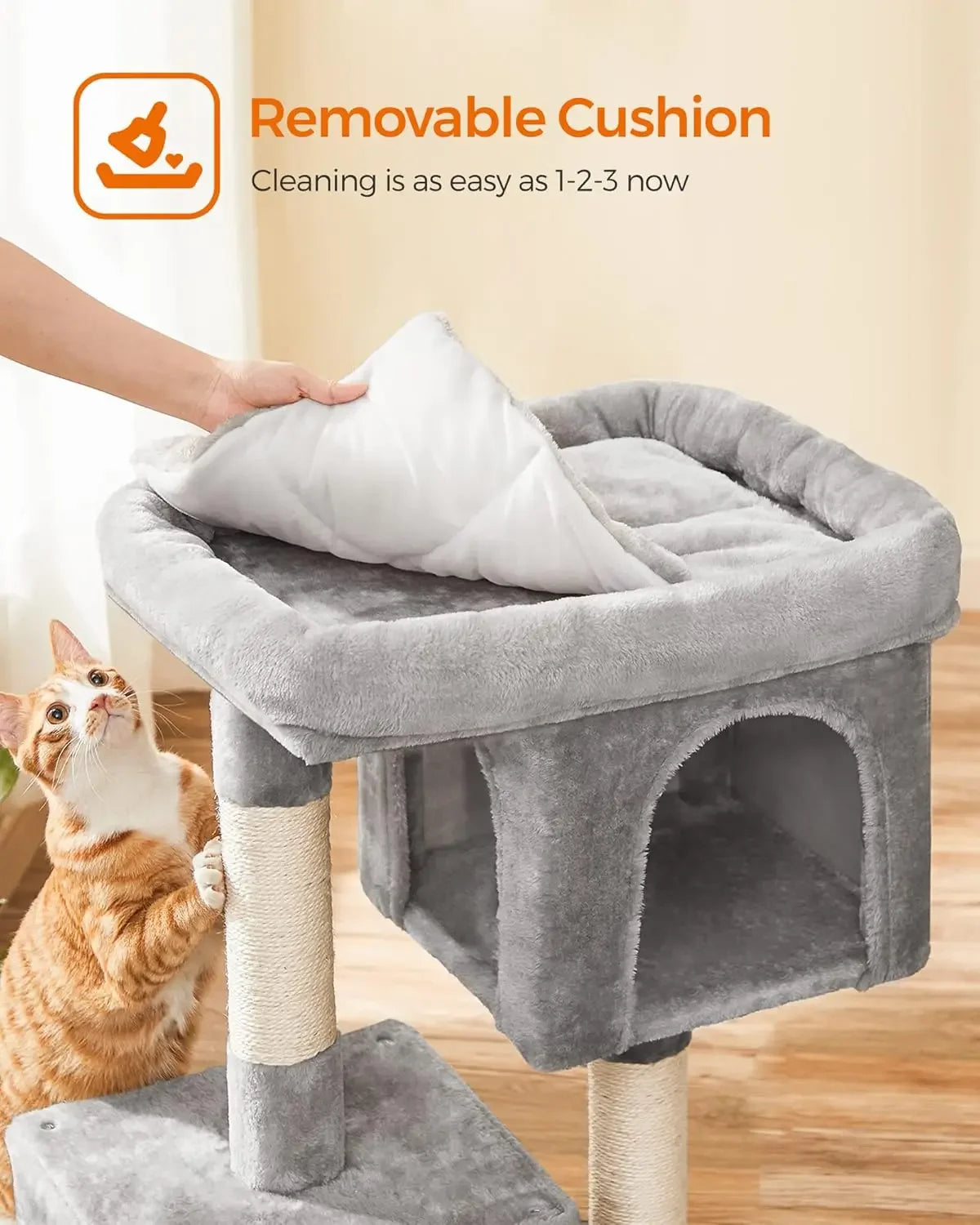 Cat Tree Tower for Large Cats 33.1 Inch with Caves and Scratching Post