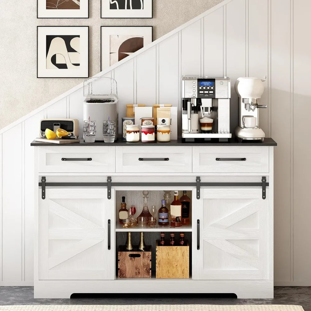 Farmhouse Sideboard Buffet Cabinet Storage Wine Bar with Sliding Doors