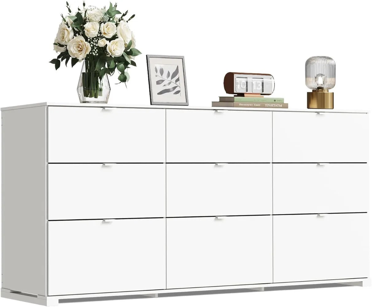Ljustra Modern 9 Drawer Dresser Chest Large Wood Storage Organizer