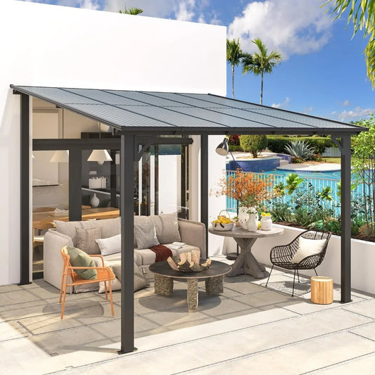 10x10 Wall Mounted Gazebo Heavy Duty Patio Pergola Outdoor Awning