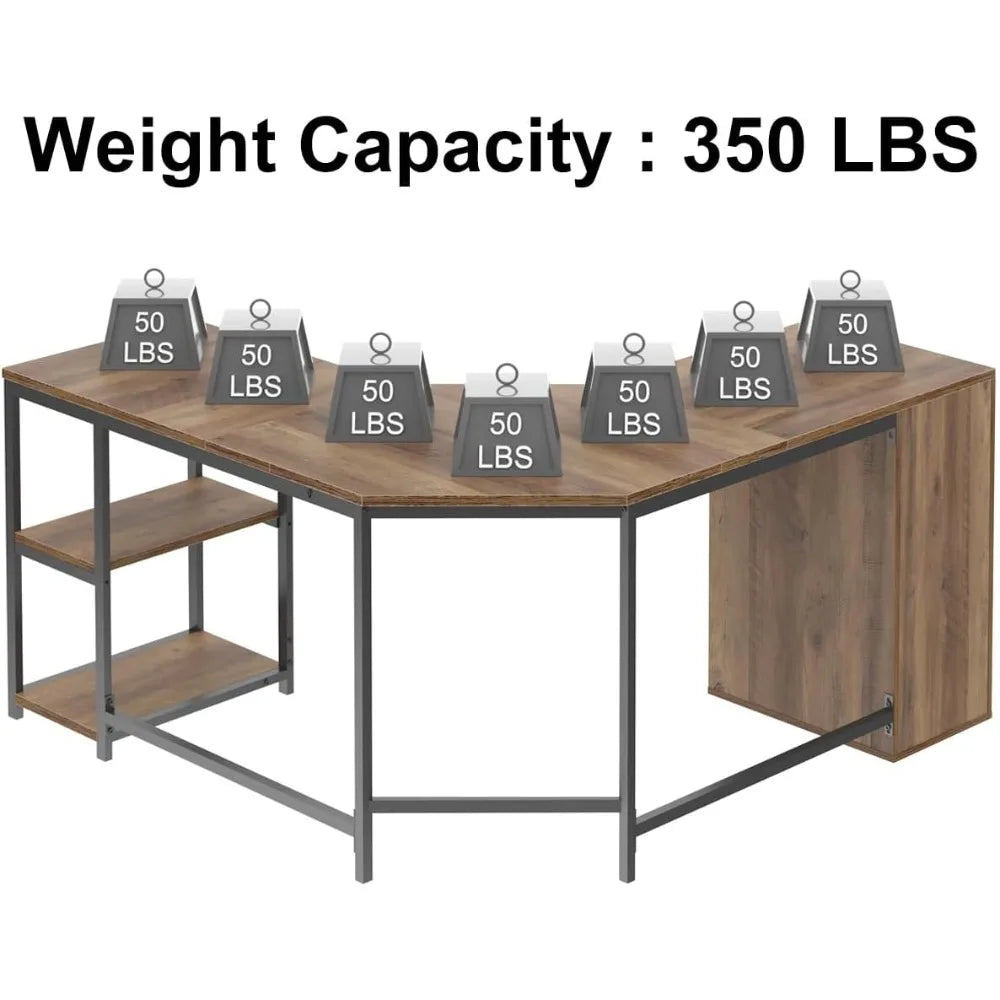 Rustic L Shape Computer Desk with File Cabinet Reversible Corner Desk