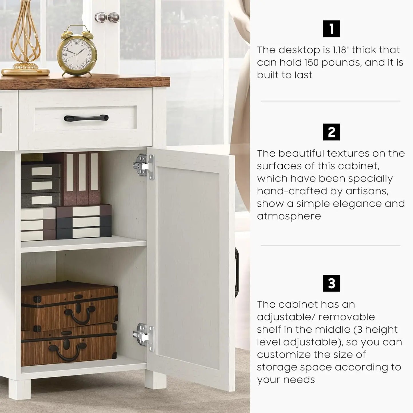 Ljustra Executive Desk with Storage Cabinet and Power Outlet 67.9 Inch