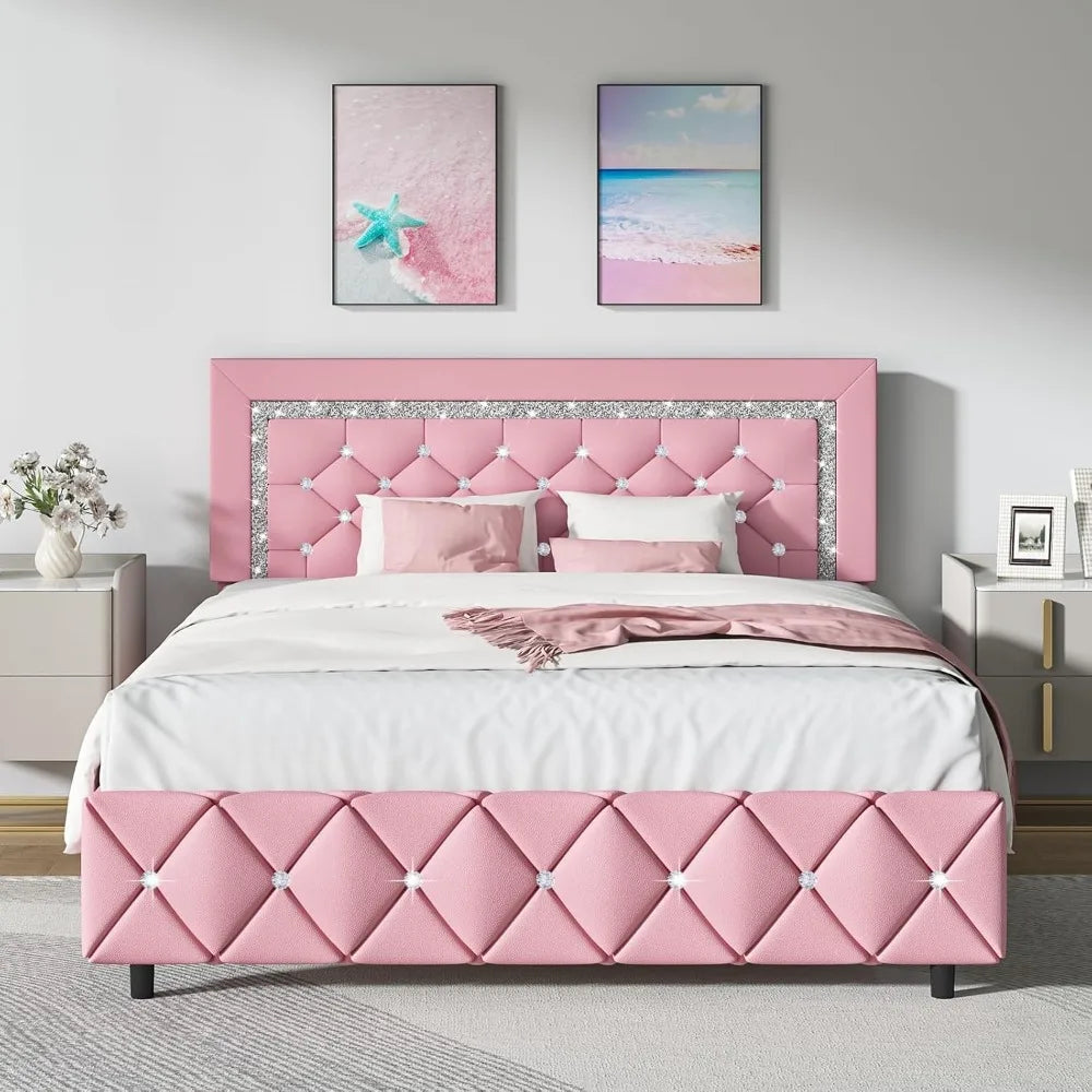 Ljustra Full Platform Bed Frame Upholstered Diamond Headboard