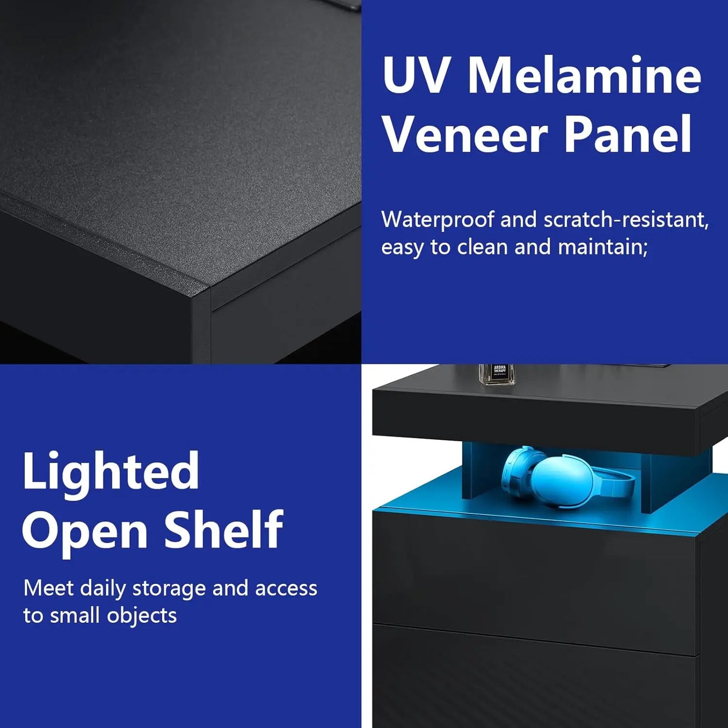 Nightstand with Wireless Charging USB Ports Modern Bedside Table Storage