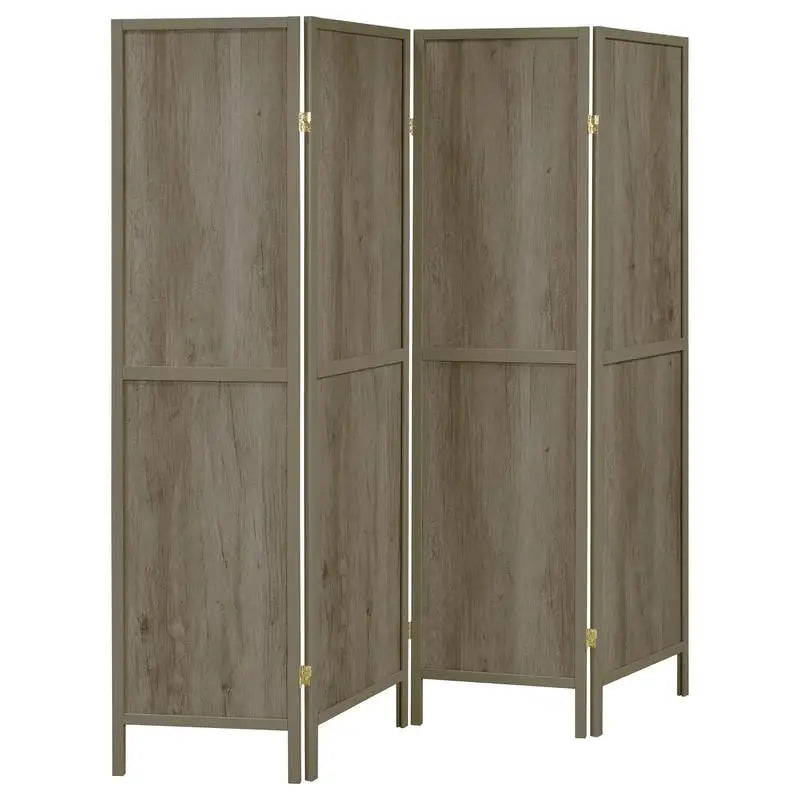 Light Grey 4-Panel Folding Screen Room Divider Privacy Rustic Decor