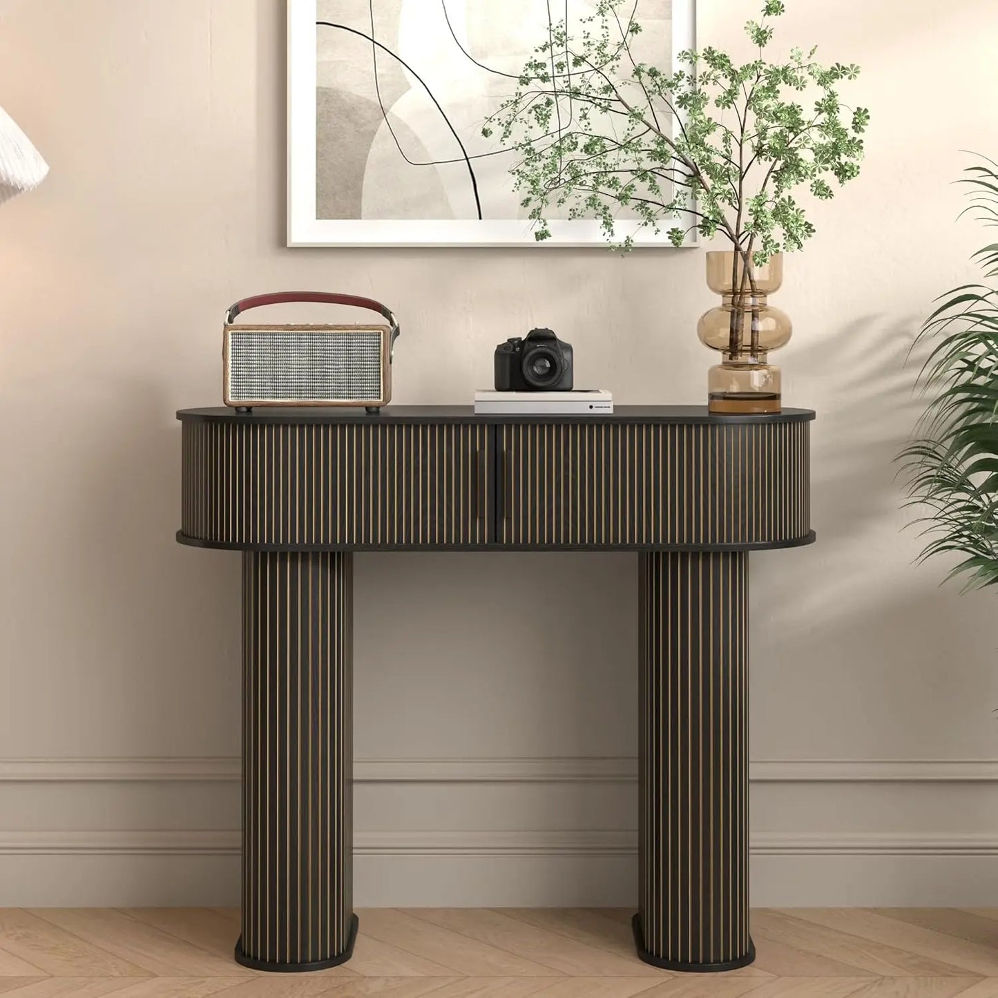 Round Mid Century Modern Console Table Narrow Entryway Sofa Table