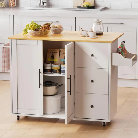 Kitchen Island with Storage Rolling Cart 3 Drawers Adjustable Shelves