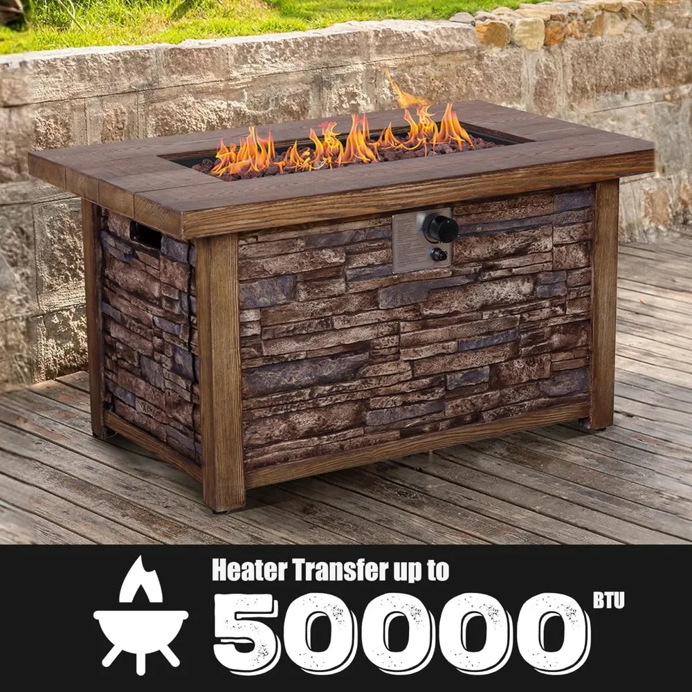 Ljustra Outdoor Rectangular Propane Fire Pit Table 50000 BTU Weather Cover