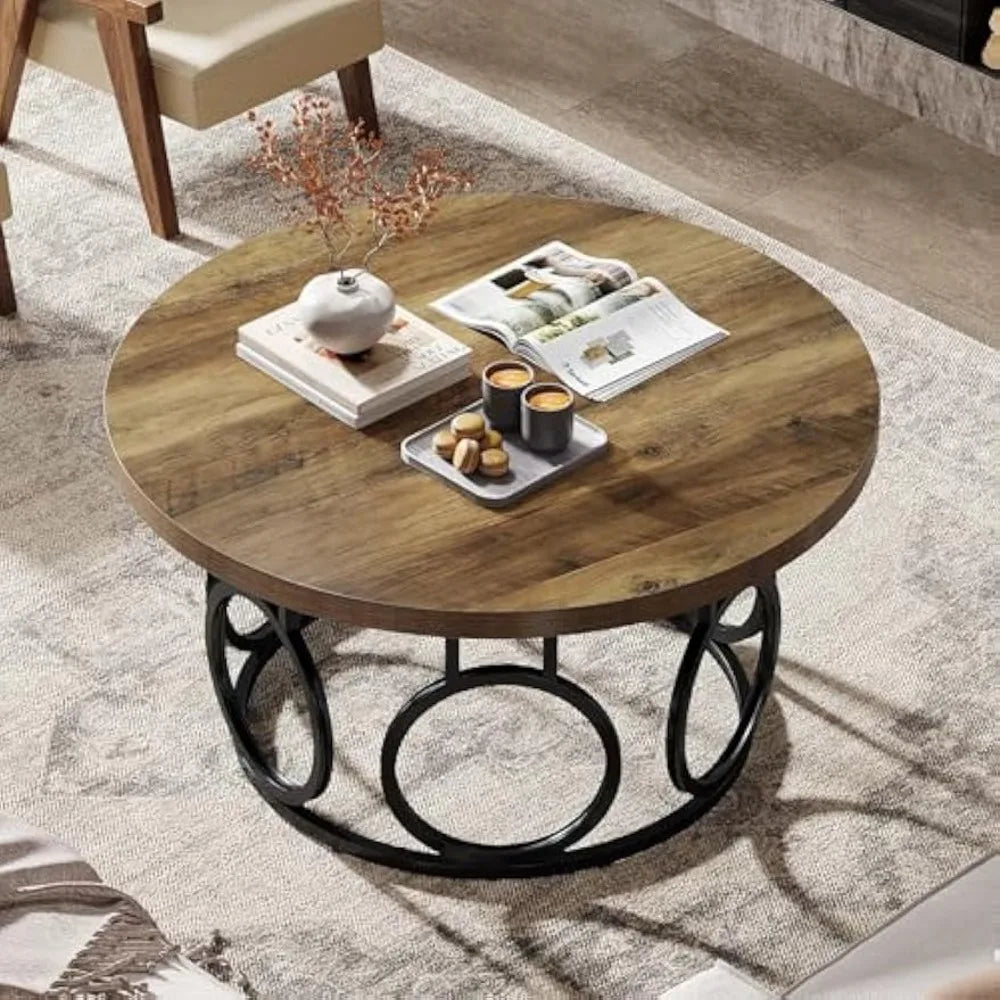 31.5 Inch Round Coffee Table Rustic Modern Accent Furniture Industrial Design