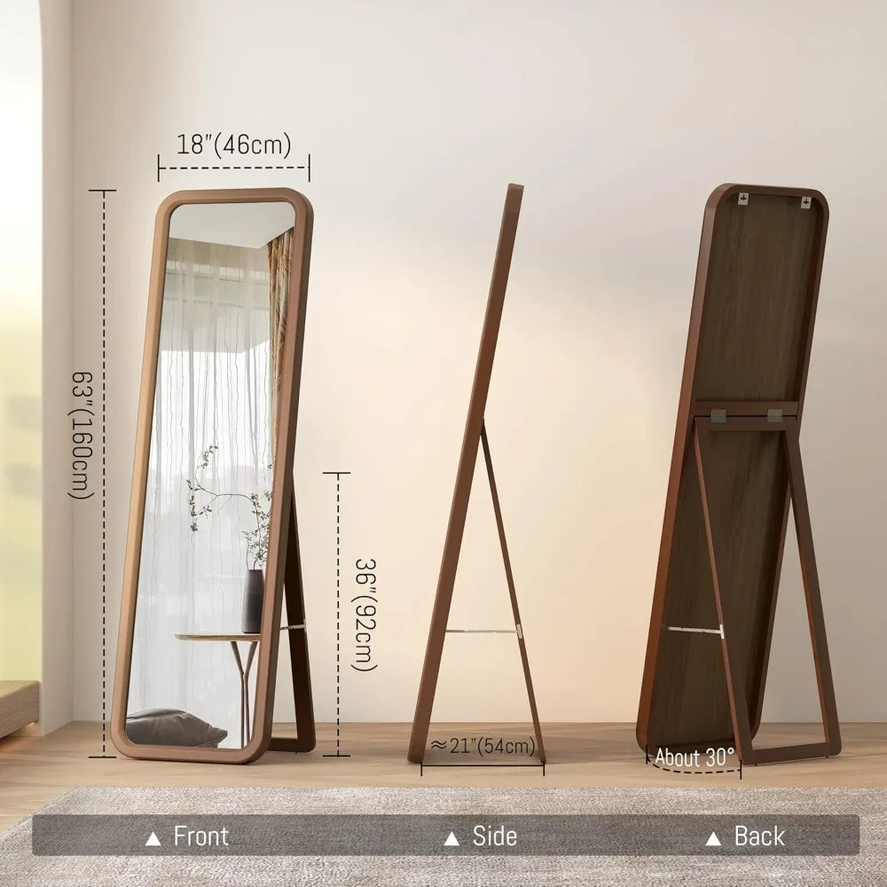 Wooden Full-Length Mirror 63"x18" Solid Wood Frame Floor Wall Mounted