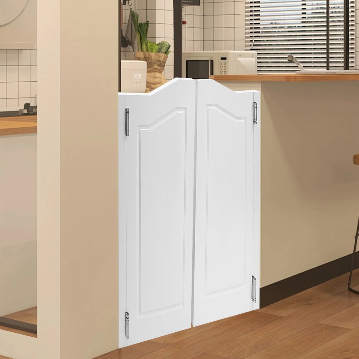 Modern White Pine Wood Swinging Partition Doors Double Door Divider