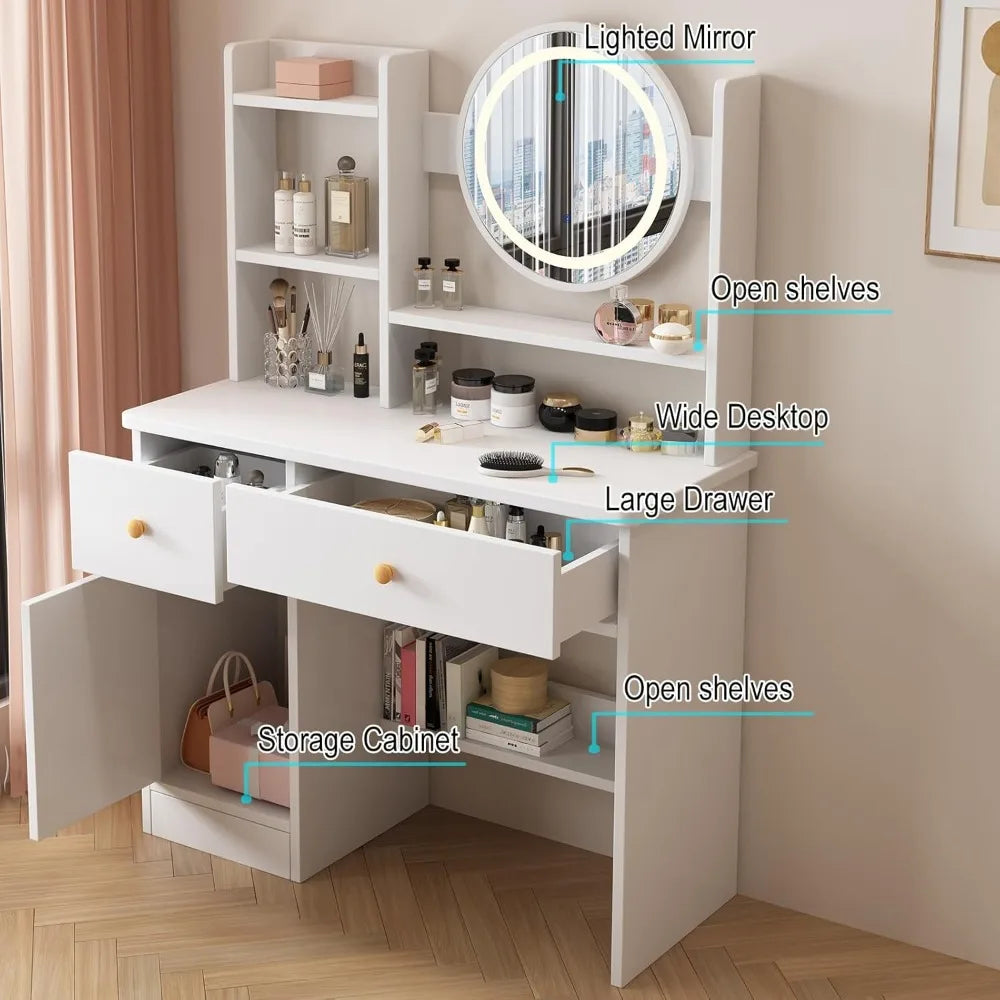 Ljustra Makeup Vanity Table with LED Mirror and Storage Drawers