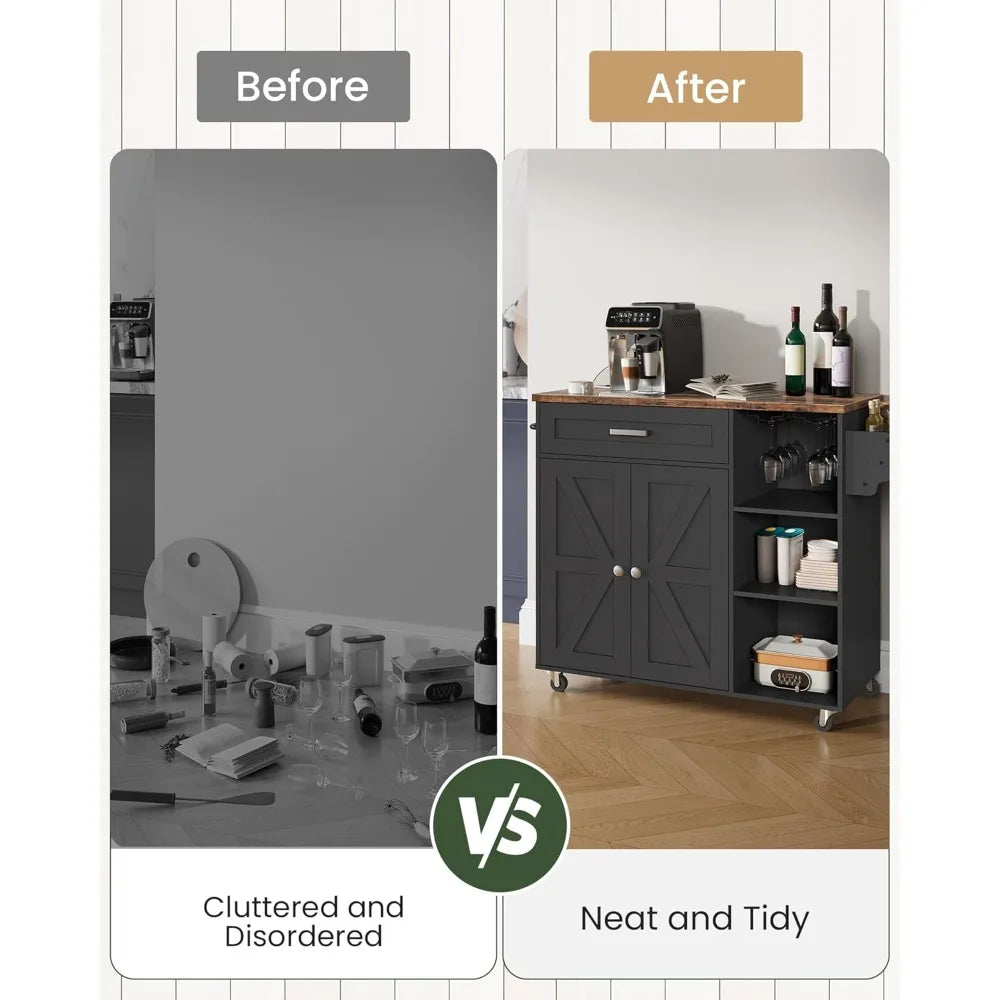 Kitchen Island Trolley Storage Cart with Power Outlet Spice Rack