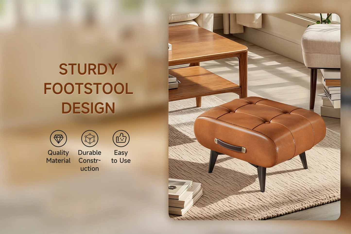 Vintage Waxed Leather Entryway Bench Luxury Ottoman Multifunctional Stool