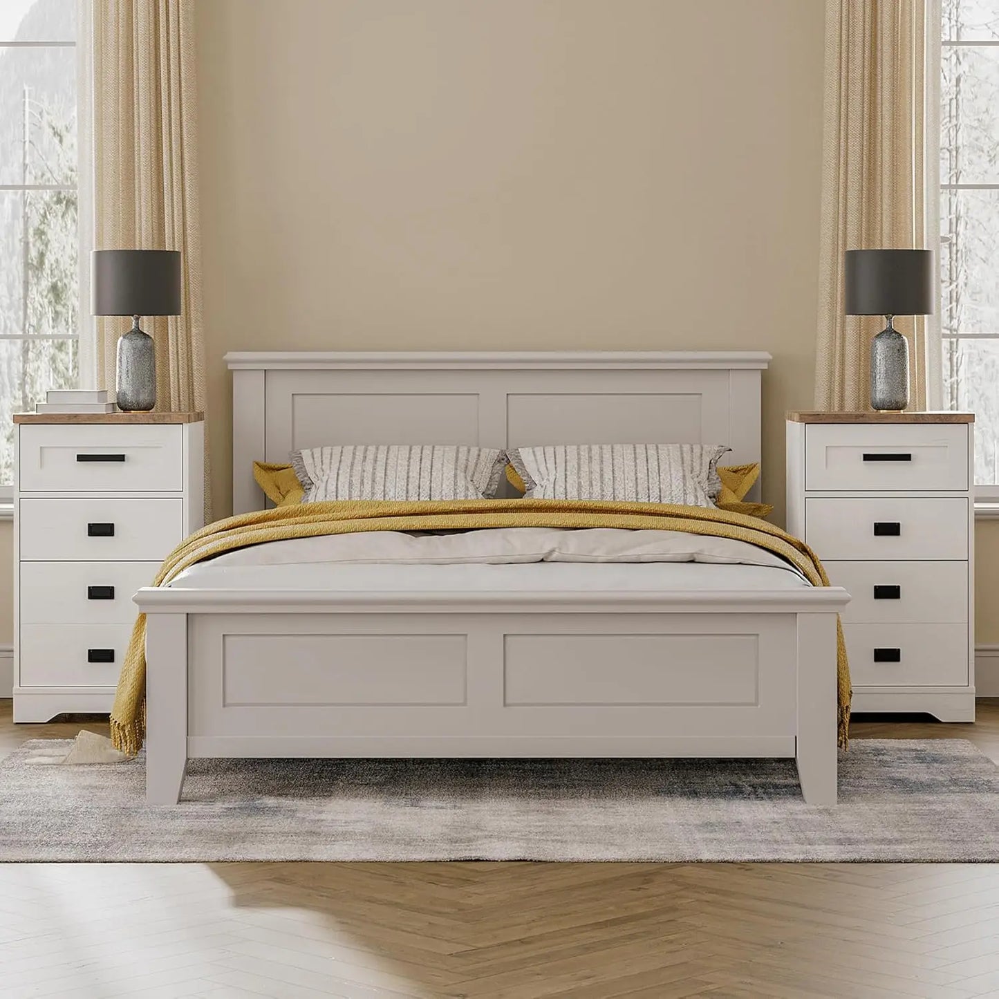 Tall Night Stand Set of 2 Bedside Tables 3 Drawers for Bedroom Living Room